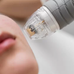 Detalhe aproximado de microagulhamento na Glow Clinic